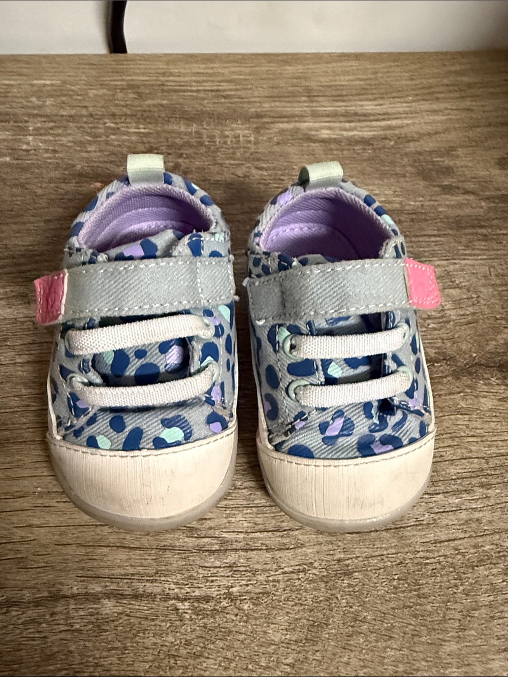 See Kai Run Blue Leopard Print Canvas Baby Sneakers with Pink Tab